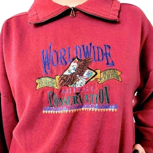 Vintage 90s Worldwide Consevation Fleece Pullover Sweatshirt - M - Picture 1 of 8